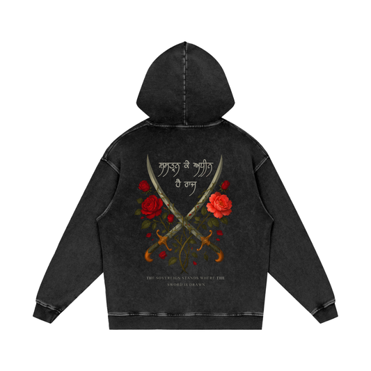 Shastran ke adheen hei raaj Hoodie acid washed